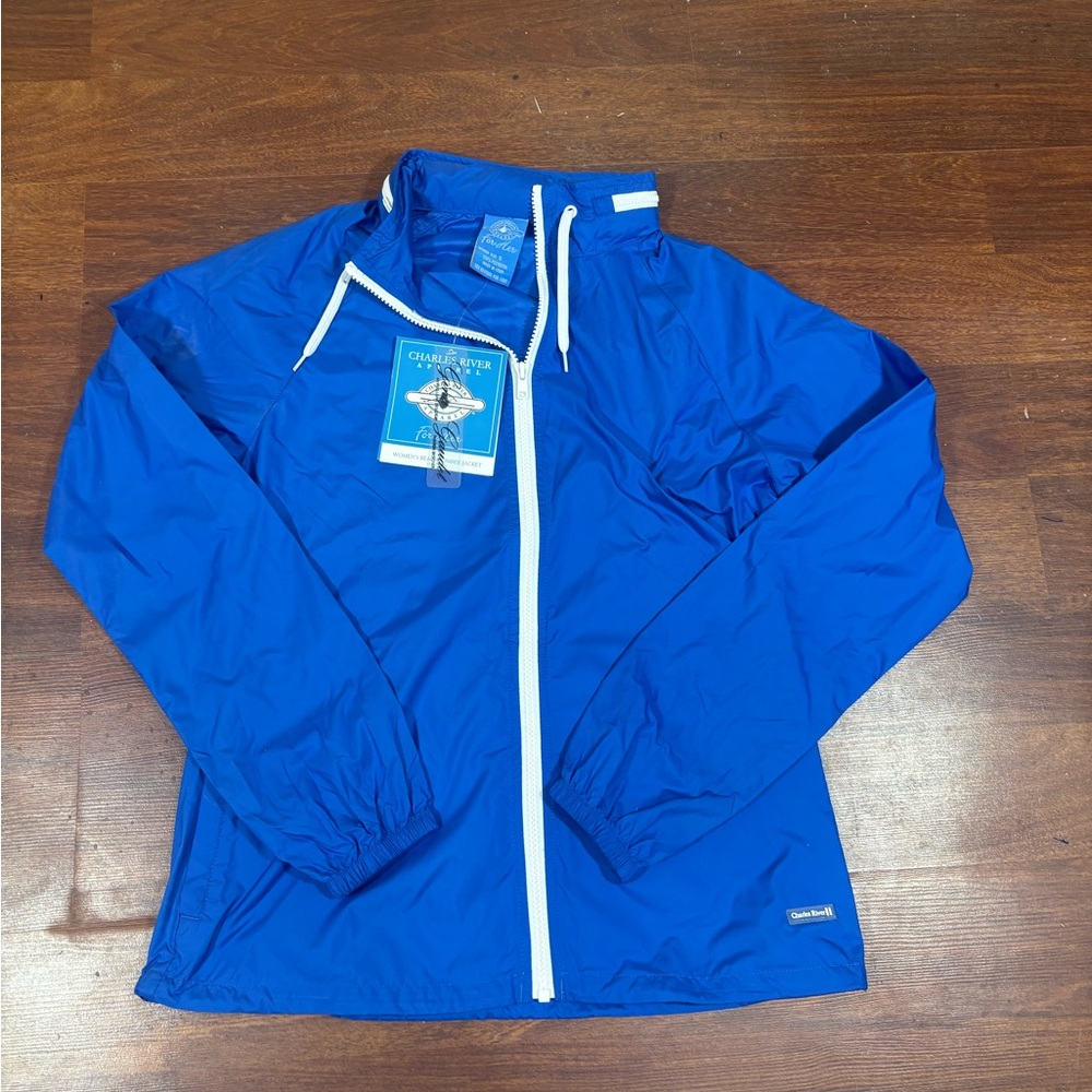 Charles river blue windbreaker with detachable hood